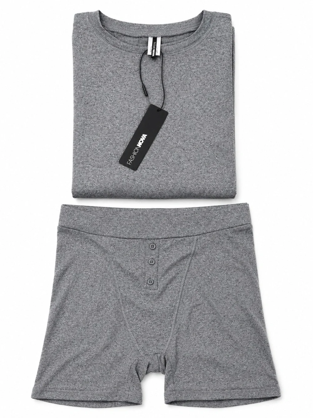 Grey Boxer Short & Long Sleeve PJ Set Size S